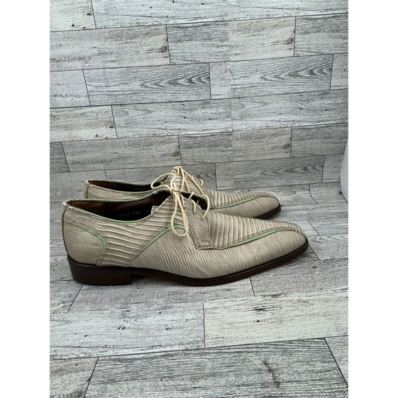 Stacy Adams Mens Lizard Print Leather Dress Shoes Tan Green Trim Lace Up Size 9M - Picture 10 of 15